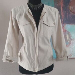 new directions Cream Utility Jacket with Front Pockets Linen & Cotton Blend NWOT